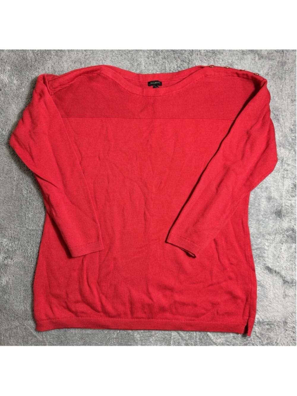 Talbots Red Knit Button Shoulder Sweater Long Sleeve Ribbed Christmas Size XL